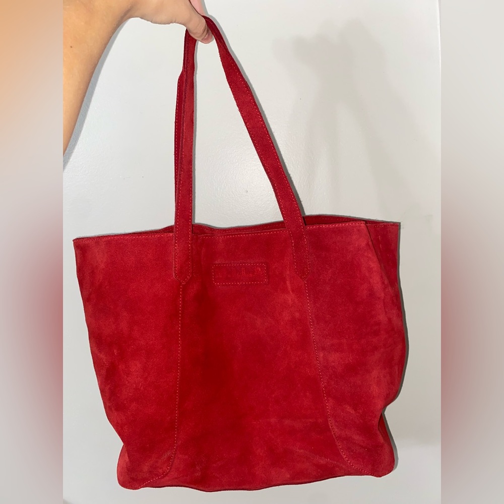 NWT M.I.L.A Red 100% Suede Leather Tote Bag With Clutch